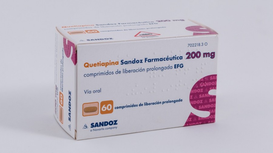 QUETIAPINA SANDOZ FARMACEUTICA 200 MG COMPRIMIDOS DE LIBERACION PROLONGADA EFG , 60 comprimidos fotografía del envase.