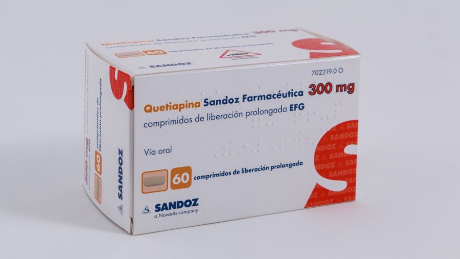 QUETIAPINA SANDOZ FARMACEUTICA 300 MG COMPRIMIDOS DE LIBERACION PROLONGADA EFG , 60 comprimidos fotografía del envase.