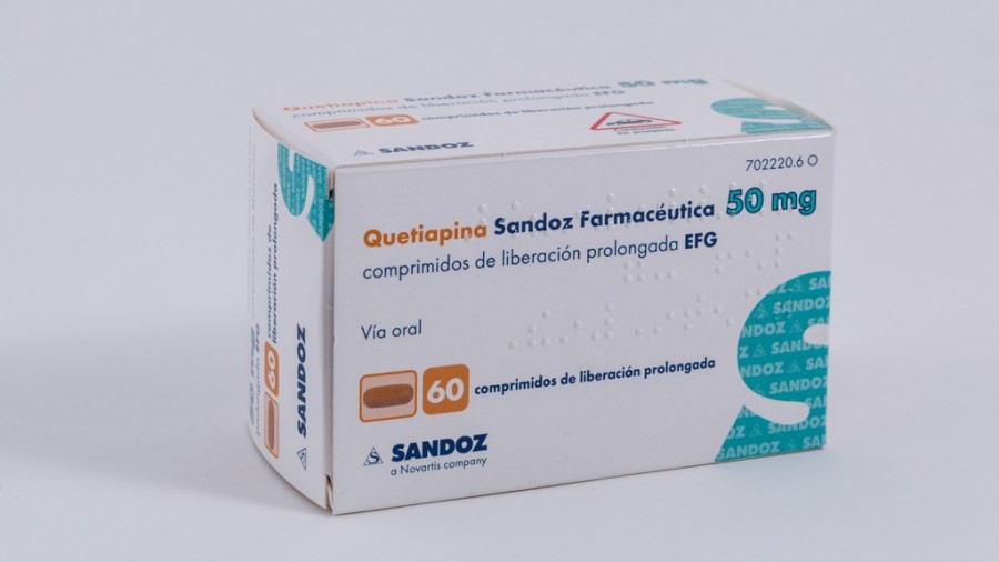 QUETIAPINA SANDOZ FARMACEUTICA 50 MG COMPRIMIDOS DE LIBERACION PROLONGADA EFG , 60 comprimidos fotografía del envase.