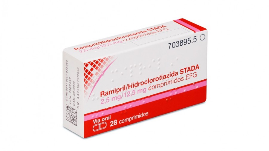 RAMIPRIL/HIDROCLOROTIAZIDA STADA 2,5 MG/12,5 MG COMPRIMIDOS EFG , 28 comprimidos (PVC/PE/PVDC/Alu) fotografía del envase.