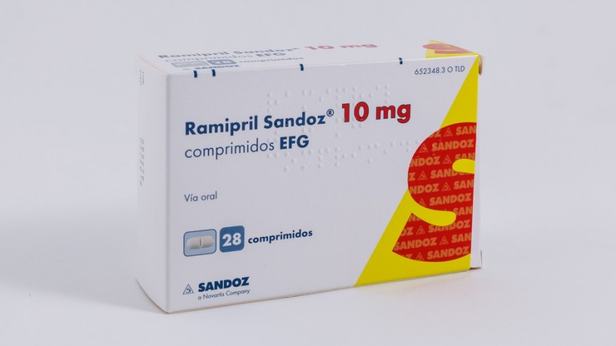 RAMIPRIL SANDOZ 10 mg COMPRIMIDOS EFG , 28 comprimidos fotografía del envase.