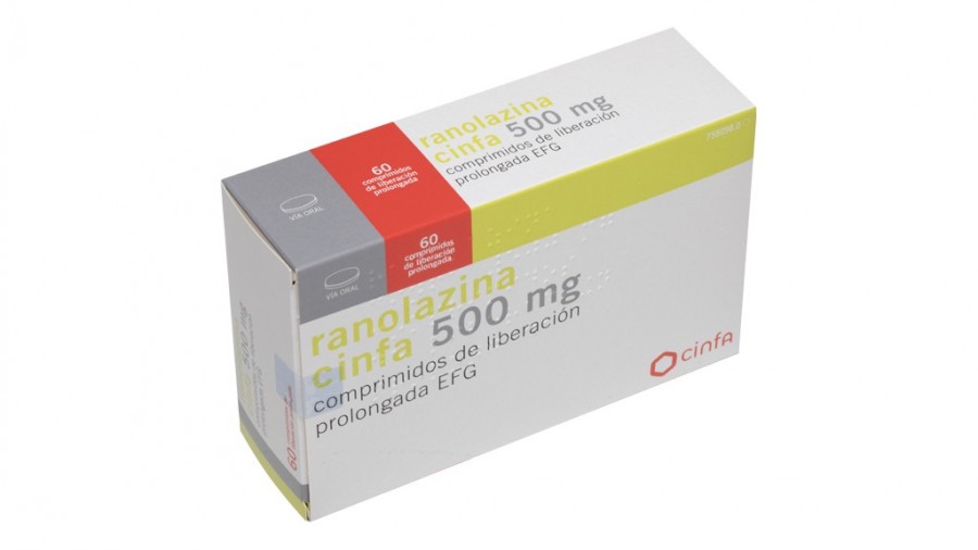 RANOLAZINA CINFA 500 MG COMPRIMIDOS DE LIBERACION PROLONGADA EFG, 60 comprimidos fotografía del envase.