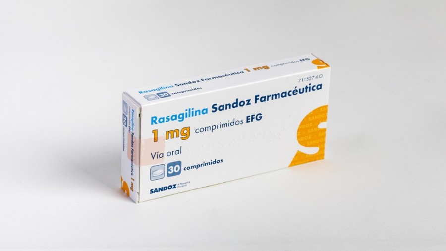 RASAGILINA SANDOZ FARMACEUTICA 1 MG COMPRIMIDOS EFG 30 comprimidos (Blister Al/Al) fotografía del envase.