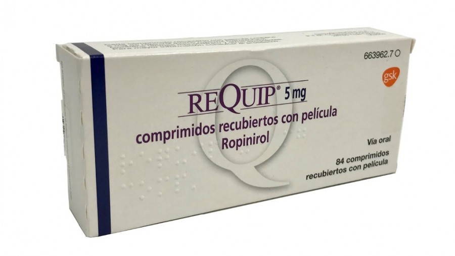 REQUIP 5 mg COMPRIMIDOS RECUBIERTOS CON PELICULA, 84 comprimidos fotografía del envase.
