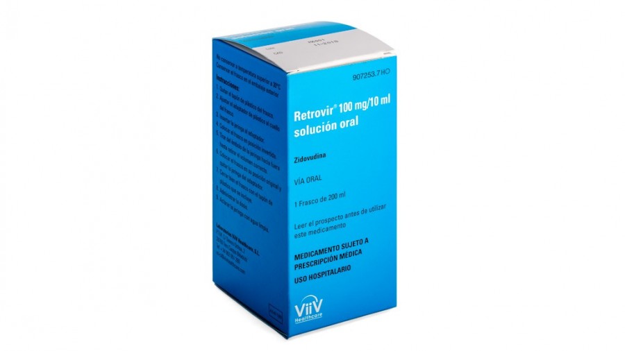 RETROVIR 100 mg/10 ml SOLUCION ORAL , 1 frasco de 200 ml fotografía del envase.