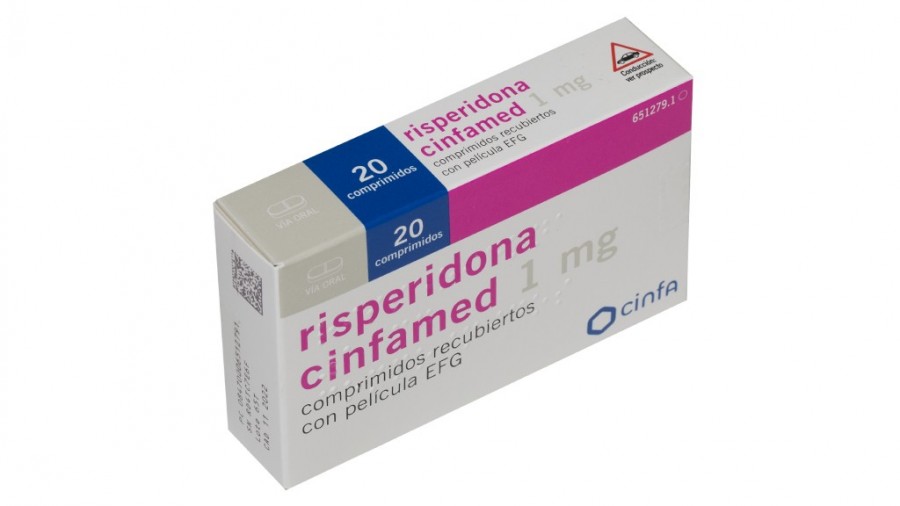 RISPERIDONA CINFAMED 1 mg COMPRIMIDOS RECUBIERTOS CON PELICULA EFG , 60 comprimidos fotografía del envase.