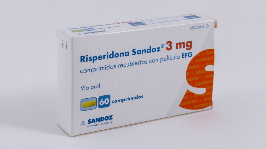 RISPERIDONA SANDOZ 3 mg COMPRIMIDOS RECUBIERTOS CON PELICULA EFG , 60 comprimidos fotografía del envase.
