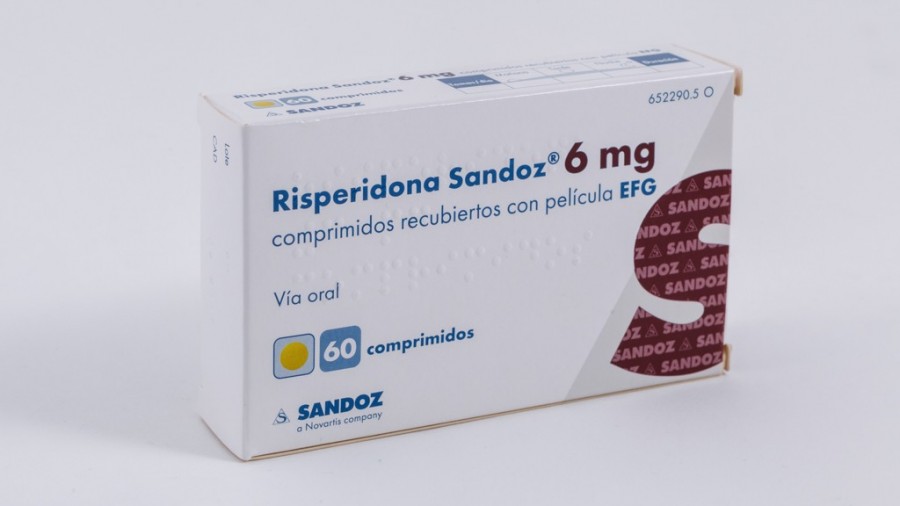 RISPERIDONA SANDOZ 6 mg COMPRIMIDOS RECUBIERTOS CON PELICULA EFG , 60 comprimidos fotografía del envase.
