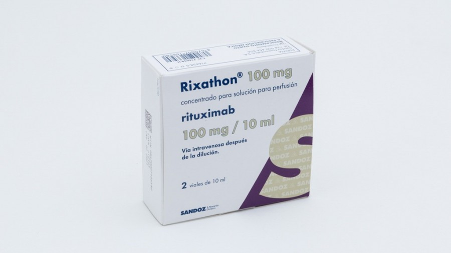 RIXATHON 100 MG CONCENTRADO PARA SOLUCION PARA PERFUSION, 2 viales de 10 ml fotografía del envase.
