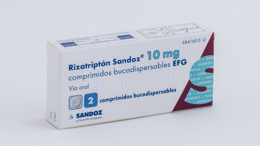 RIZATRIPTAN SANDOZ 10 mg COMPRIMIDOS BUCODISPERSABLES EFG , 6 comprimidos fotografía del envase.