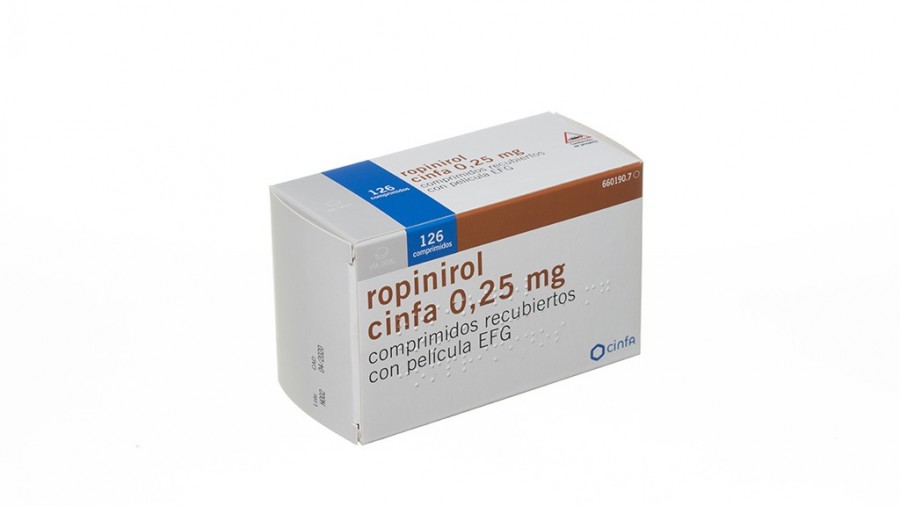 ROPINIROL CINFA 0,25 mg COMPRIMIDOS RECUBIERTOS CON PELICULA EFG, 126 comprimidos fotografía del envase.