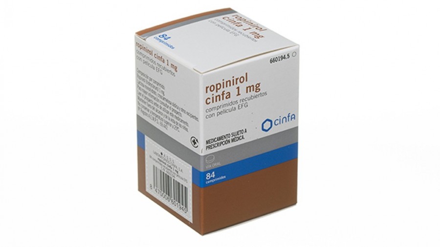 ROPINIROL CINFA 1 mg COMPRIMIDOS RECUBIERTOS CON PELICULA EFG, 84 comprimidos fotografía del envase.