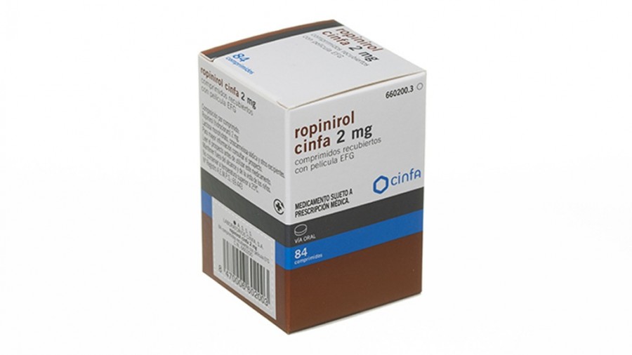 ROPINIROL CINFA 2 mg COMPRIMIDOS RECUBIERTOS CON PELICULA EFG, 84 comprimidos fotografía del envase.