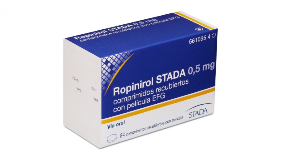 ROPINIROL STADA 0,5 mg COMPRIMIDOS RECUBIERTOS CON PELICULA EFG , 84 comprimidos (FRASCO) fotografía del envase.