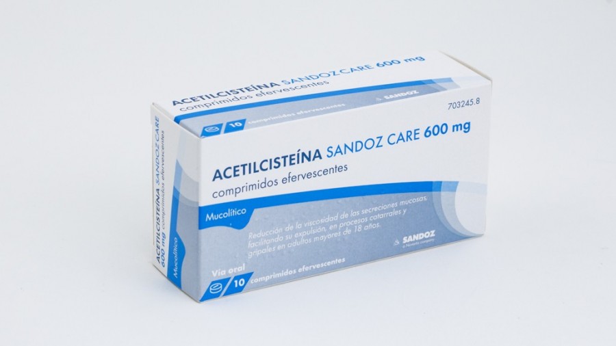 ACETILCISTEINA SANDOZ CARE 600 mg COMPRIMIDOS EFERVESCENTES , 20 comprimidos (sobres) fotografía del envase.