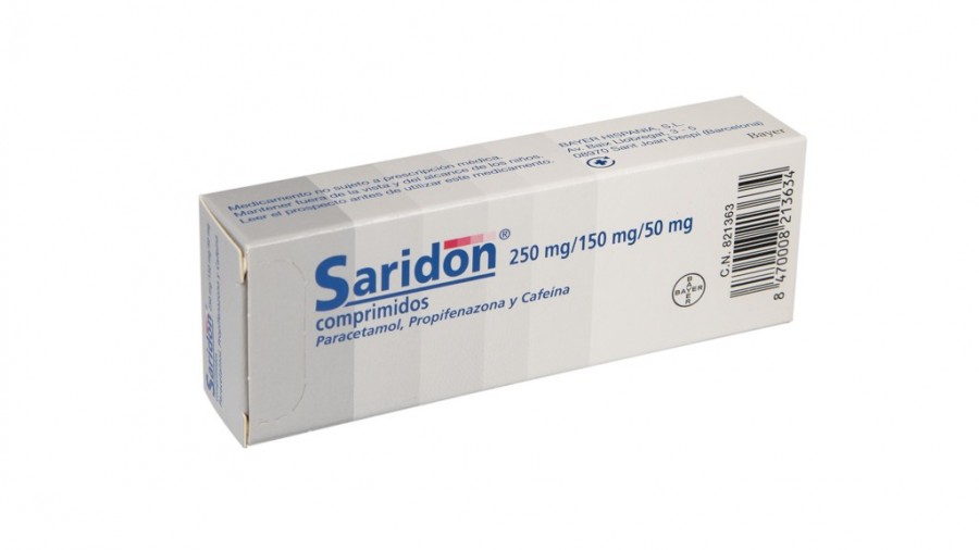 SARIDON 250 mg/150 mg/50 mg COMPRIMIDOS , 20 comprimidos fotografía del envase.
