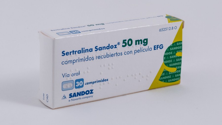 SERTRALINA SANDOZ 50 mg COMPRIMIDOS RECUBIERTOS CON PELICULA EFG, 30 comprimidos fotografía del envase.