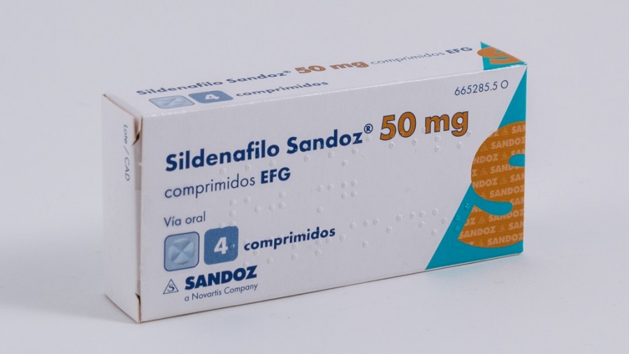 SILDENAFILO SANDOZ 50 mg COMPRIMIDOS EFG, 8 comprimidos fotografía del envase.