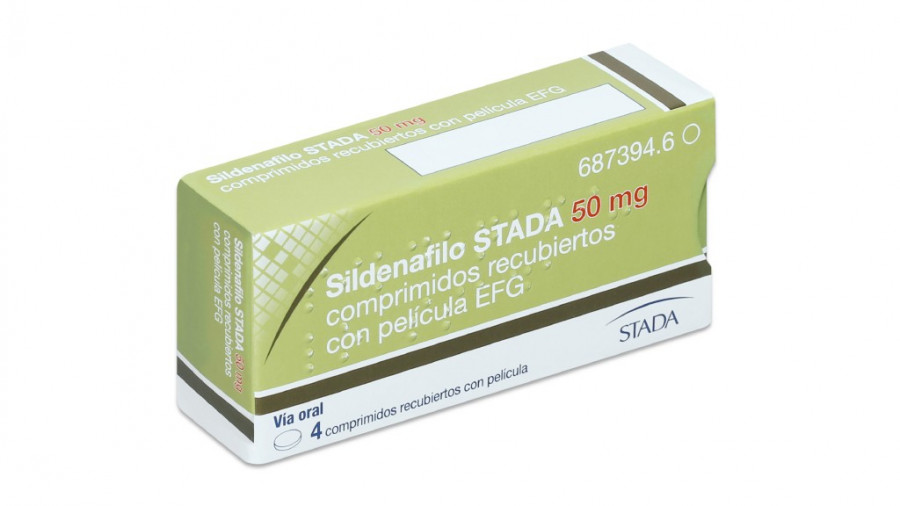 SILDENAFILO STADA 50 mg COMPRIMIDOS RECUBIERTOS CON PELÍCULA EFG, 12 comprimidos fotografía del envase.