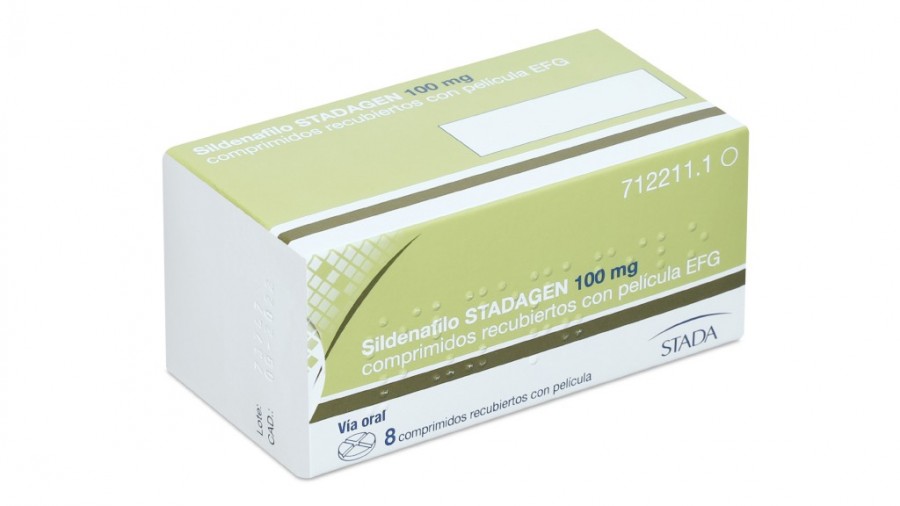 SILDENAFILO STADAFARMA 100 MG COMPRIMIDOS RECUBIERTOS CON PELICULA EFG 4 comprimidos fotografía del envase.