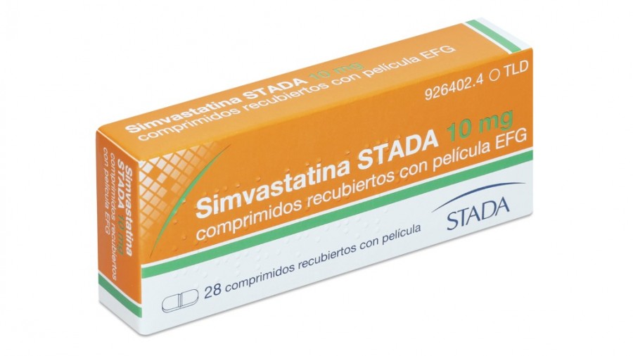 SIMVASTATINA STADA 10 mg COMPRIMIDOS RECUBIERTOS CON PELICULA EFG, 28 comprimidos fotografía del envase.