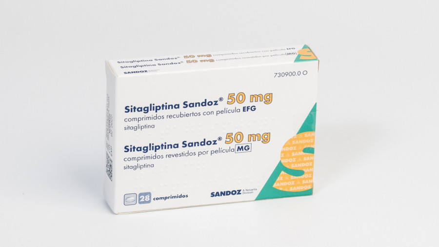 SITAGLIPTINA SANDOZ 50 MG COMPRIMIDOS RECUBIERTOS CON PELICULA EFG, 28 comprimidos (PVC/PE/PVDC//Al) fotografía del envase.