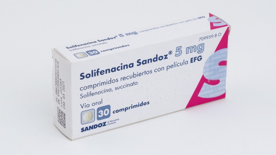 SOLIFENACINA SANDOZ 5 MG COMPRIMIDOS RECUBIERTOS CON PELICULA EFG , 30 comprimidos fotografía del envase.