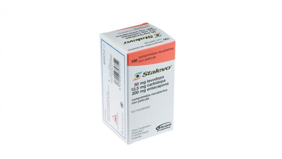 STALEVO 50 mg/12,5 mg/200 mg COMPRIMIDOS RECUBIERTOS CON PELICULA, 100 comprimidos fotografía del envase.
