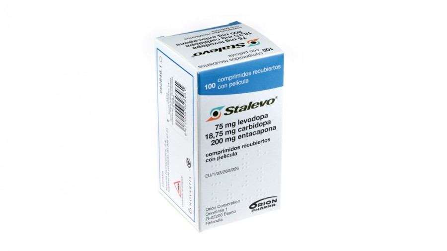 STALEVO 75 mg/18,75 mg/200 mg COMPRIMIDOS RECUBIERTOS CON PELICULA, 100 comprimidos fotografía del envase.