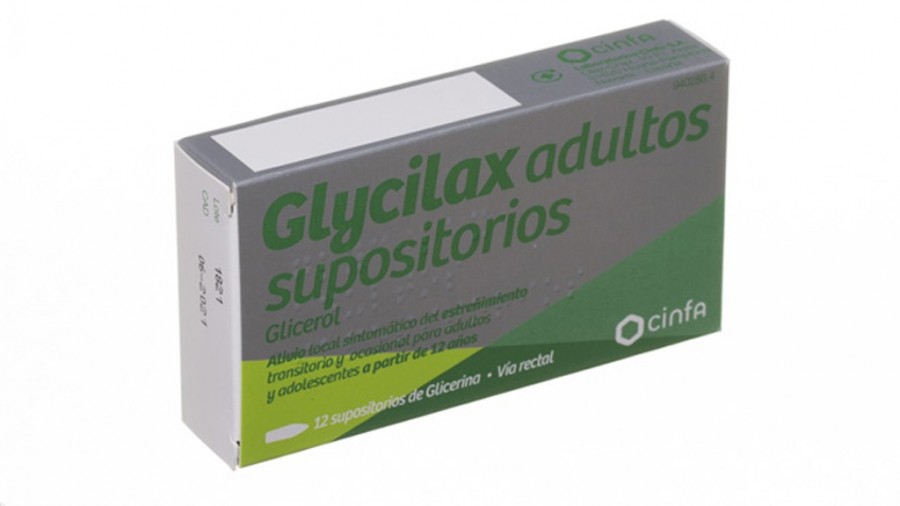 GLYCILAX ADULTOS SUPOSITORIOS , 12 supositorios fotografía del envase.