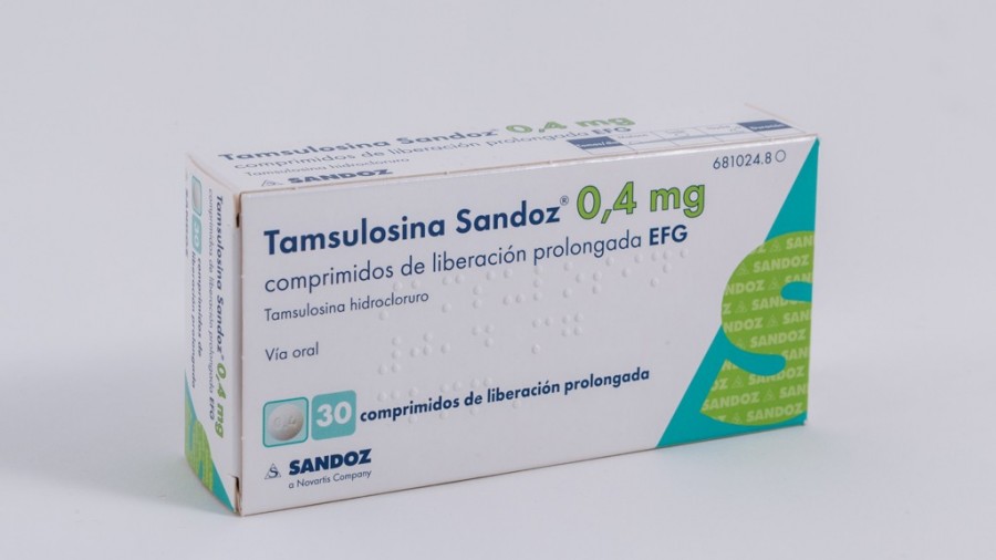 TAMSULOSINA SANDOZ 0,4 mg COMPRIMIDOS DE LIBERACION PROLONGADA EFG , 30 comprimidos fotografía del envase.