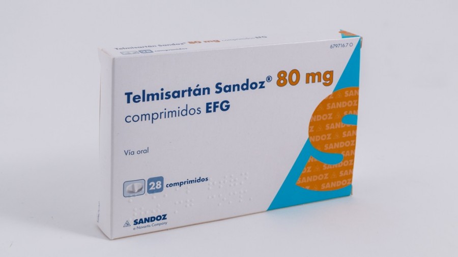 TELMISARTAN SANDOZ 80 mg COMPRIMIDOS EFG , 28 comprimidos fotografía del envase.