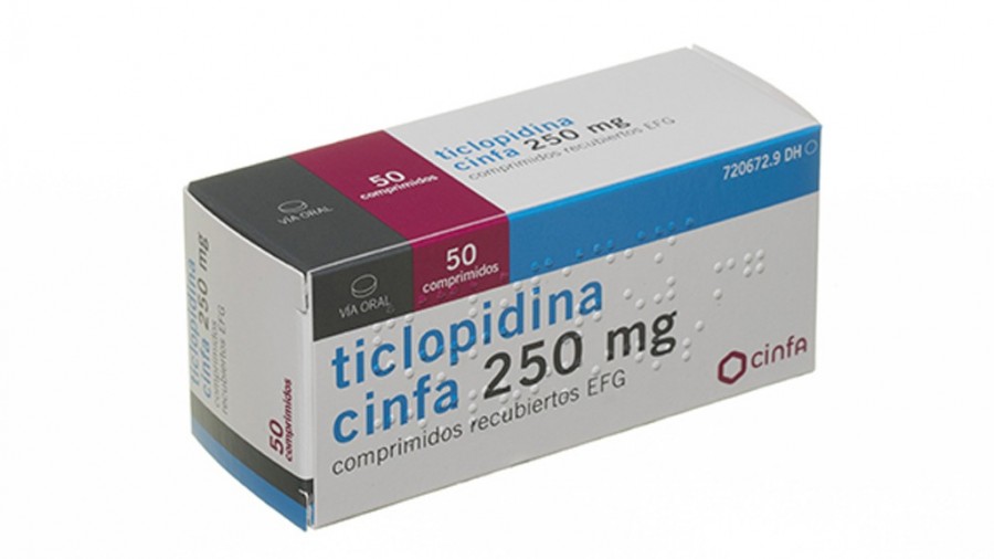 TICLOPIDINA CINFA 250 mg COMPRIMIDOS RECUBIERTOS EFG, 50 comprimidos fotografía del envase.