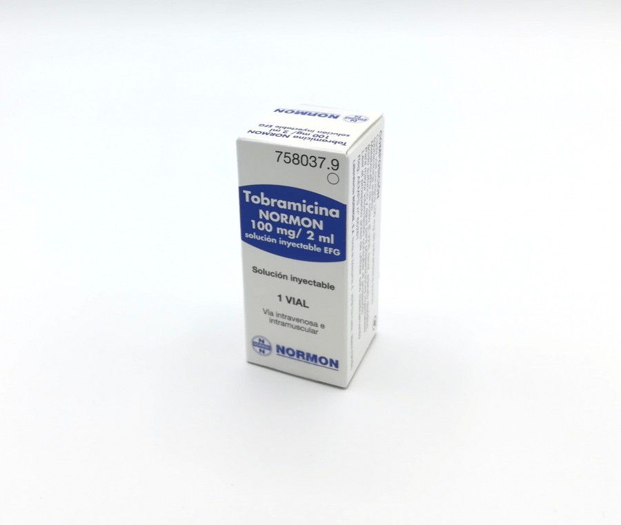 TOBRAMICINA NORMON 100 mg/2 ml SOLUCION INYECTABLE EFG , 1 vial de 2 ml .