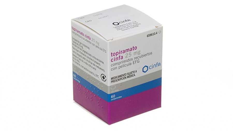 TOPIRAMATO CINFA 25 mg COMPRIMIDOS RECUBIERTOS CON PELICULA EFG , 60 comprimidos (FRASCO) fotografía del envase.