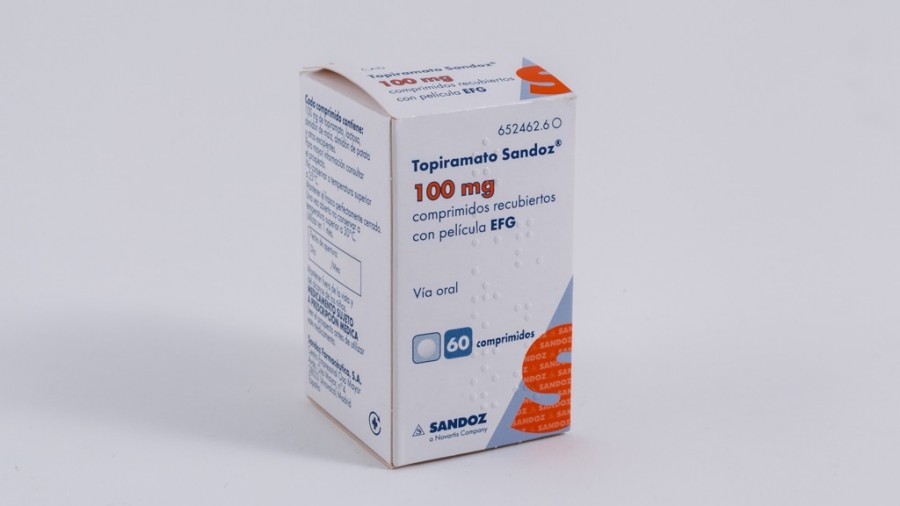 TOPIRAMATO SANDOZ 100 mg COMPRIMIDOS RECUBIERTOS CON PELICULA EFG , 60 comprimidos fotografía del envase.