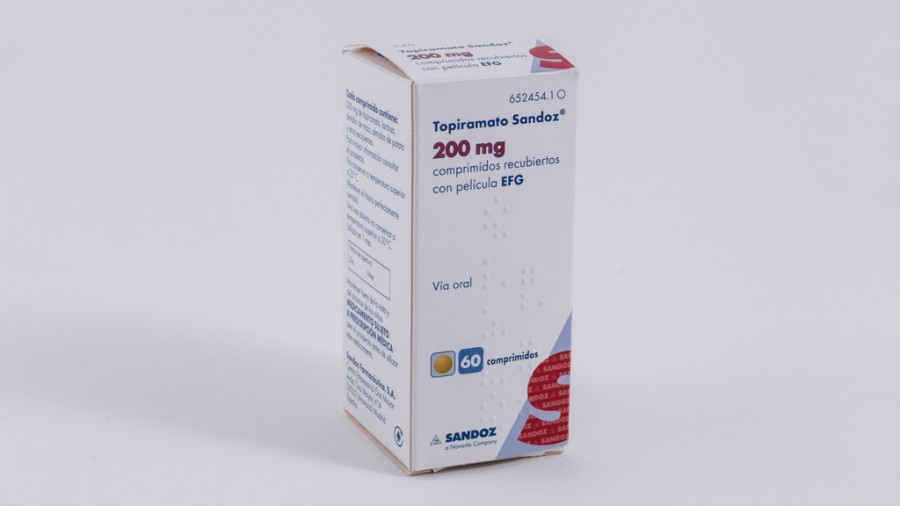 TOPIRAMATO SANDOZ 200 mg COMPRIMIDOS RECUBIERTOS CON PELICULA EFG , 60 comprimidos (FRASCO) fotografía del envase.