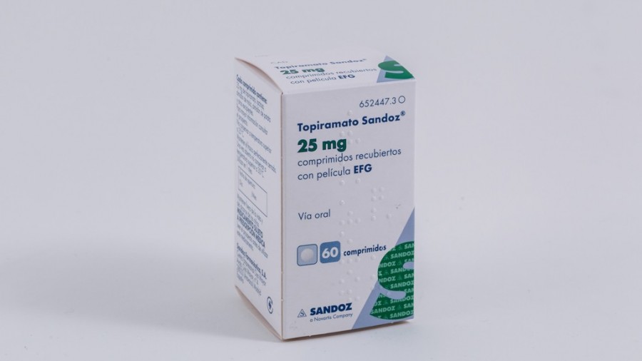TOPIRAMATO SANDOZ 25 mg COMPRIMIDOS RECUBIERTOS CON PELICULA EFG, 60 comprimidos (FRASCO) fotografía del envase.