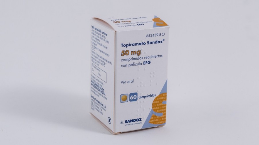 TOPIRAMATO SANDOZ 50 mg COMPRIMIDOS RECUBIERTOS CON PELICULA EFG, 60 comprimidos (FRASCO) fotografía del envase.