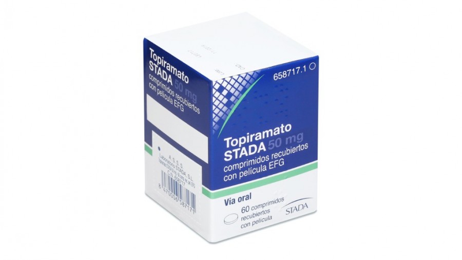 TOPIRAMATO STADA 50 mg COMPRIMIDOS RECUBIERTOS CON PELICULA EFG, 60 comprimidos fotografía del envase.