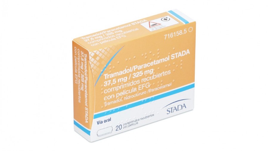 TRAMADOL/PARACETAMOL STADA 37,5 mg / 325 mg COMPRIMIDOS RECUBIERTOS CON PELICULA EFG, 60 comprimidos fotografía del envase.