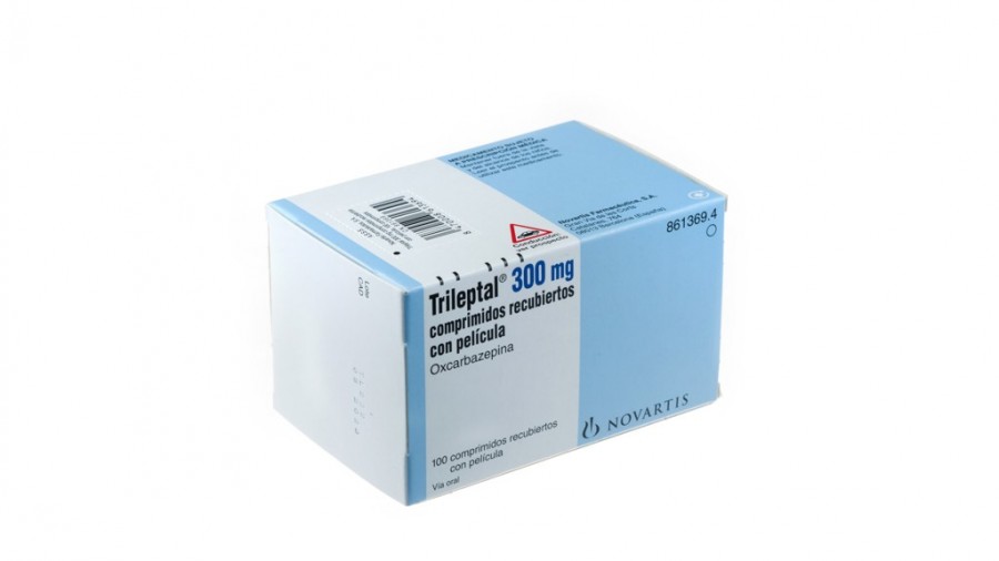 TRILEPTAL 300 mg COMPRIMIDOS RECUBIERTOS CON PELICULA , 100 comprimidos fotografía del envase.