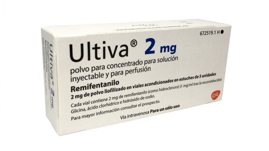 ULTIVA 2 mg  POLVO PARA CONCENTRADO PARA SOLUCION INYECTABLE Y PARA PERFUSION , 5 viales fotografía del envase.