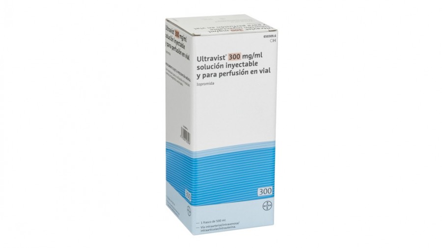 ULTRAVIST 300 mg/ml SOLUCION INYECTABLE Y PARA PERFUSION EN VIAL, 1 frasco de 100 ml fotografía del envase.