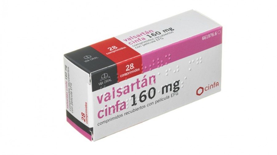 VALSARTAN CINFA 160 mg COMPRIMIDOS RECUBIERTOS CON PELICULA EFG, 56 comprimidos fotografía del envase.