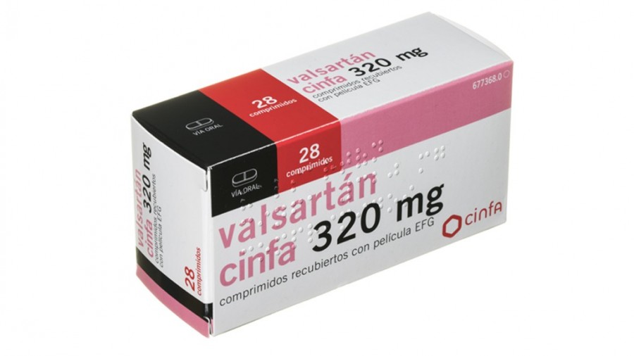 VALSARTAN CINFA 320 mg COMPRIMIDOS RECUBIERTOS CON PELICULA EFG, 28 comprimidos fotografía del envase.