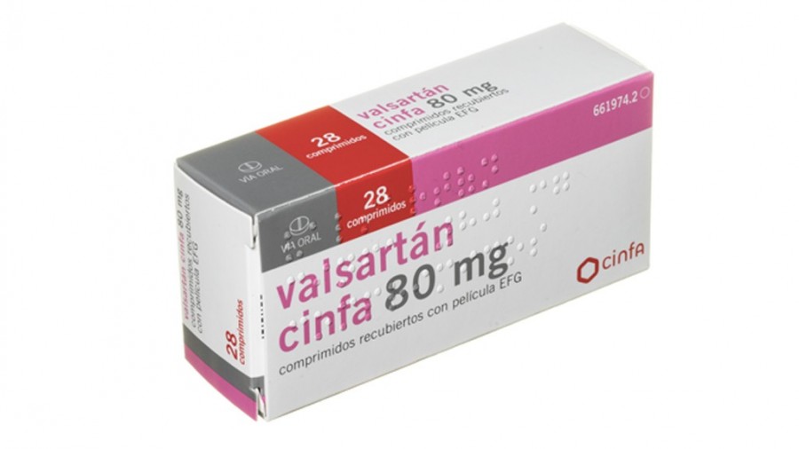 VALSARTAN CINFA  80 mg COMPRIMIDOS RECUBIERTOS CON PELICULA EFG, 56 comprimidos fotografía del envase.