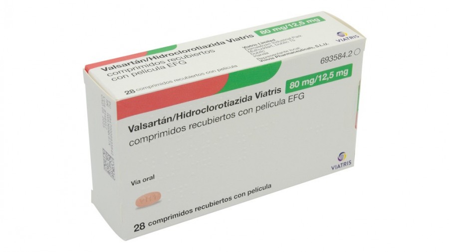 VALSARTAN HIDROCLOROTIAZIDA VIATRIS 80 MG/12.5 MG COMPRIMIDOS RECUBIERTOS CON PELICULA EFG, 28 comprimidos fotografía del envase.