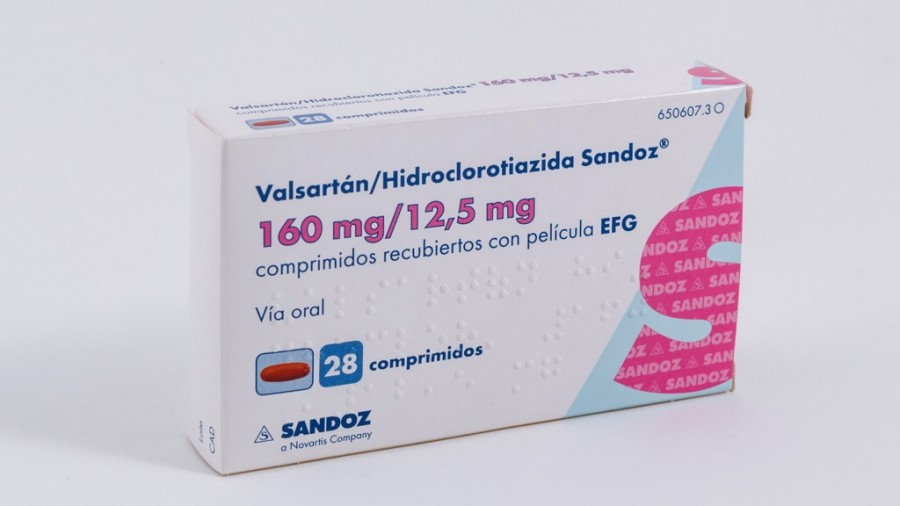 VALSARTAN/HIDROCLOROTIAZIDA SANDOZ 160 mg/12,5 mg COMPRIMIDOS RECUBIERTOS CON PELICULA EFG, 28 comprimidos fotografía del envase.