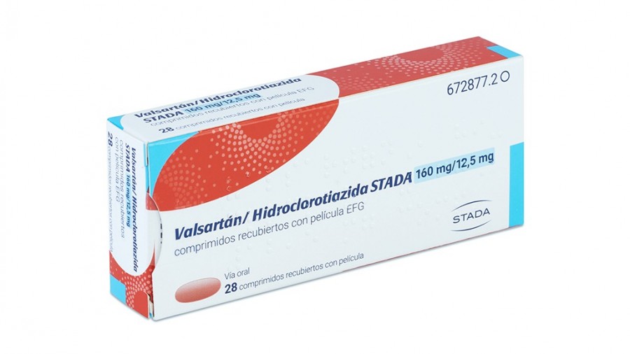 VALSARTAN/ HIDROCLOROTIAZIDA STADA 160 mg/12,5mg COMPRIMIDOS RECUBIERTOS CON PELICULA EFG , 28 comprimidos fotografía del envase.